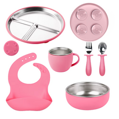 Set Vajilla Silicona y acero inoxidable 6 Piezas sin BPA plato con succión