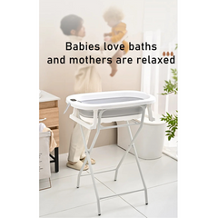 Bañera alta plegable para bebé con cojín, soporte metálico, termómetro y juguetes