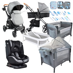Combo coche 2 en 1 Alfa+Silla de Carro First+Corral 3 en 1 Priori+Bañera+Kit Aseo+Protector de lluvia