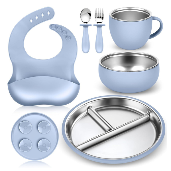 Set Vajilla Silicona y acero inoxidable 6 Piezas sin BPA plato con succión