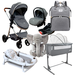 Combo Coche Onix Portabebe Colecho Golf Bañera Elefante Pañalera