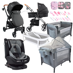 Combo coche 2 en 1 Alfa+Silla de Carro First+Corral 3 en 1 Priori+Bañera+Kit Aseo+Protector de lluvia