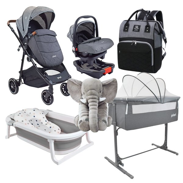 Combo Coche Aria Portabebe Bañera Colecho Priori Golf Elefante y Pañalera