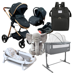 Combo Coche Onix Portabebe Colecho Golf Bañera Elefante Pañalera