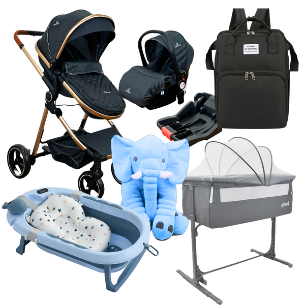 Combo Coche Onix Portabebe Colecho Golf Bañera Elefante Pañalera