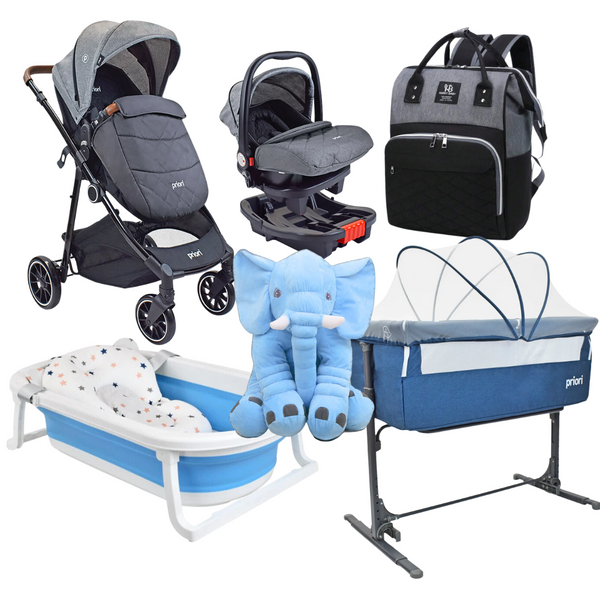 Combo Coche Aria Portabebe Bañera Colecho Priori Golf Elefante y Pañalera