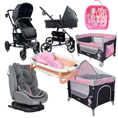Combo coche 2 en 1 Prima+Silla de Carro First+Corral 3 en 1 Priori+Bañera Lee+Kit Aseo+Protector de lluvia