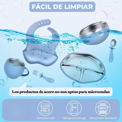 Set Vajilla Silicona y acero inoxidable 6 Piezas sin BPA plato con succión