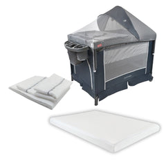 Cuna Corral Colecho 3 en 1 Happy Baby Silver + Colchón + Sábanas