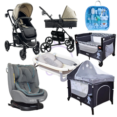 Combo coche 2 en 1 Prima+Silla de Carro First+Corral 3 en 1 Priori+Bañera Lee+Kit Aseo+Protector de lluvia