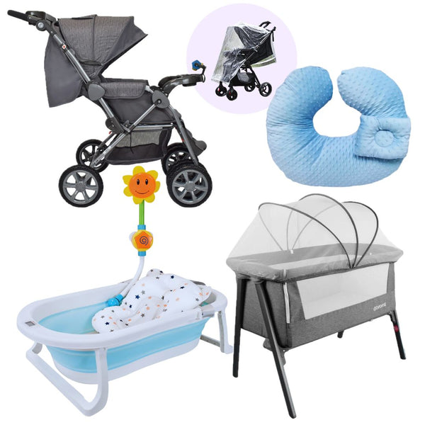 Combo Coche Supra Reversible + Cuna Colecho + Cojín de Lactancia + Plastico de Luvia