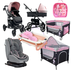 Combo coche 2 en 1 Prima+Silla de Carro First+Corral 3 en 1 Priori+Bañera Lee+Kit Aseo+Protector de lluvia