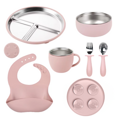 Set Vajilla Silicona y acero inoxidable 6 Piezas sin BPA plato con succión