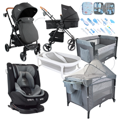 Combo coche 2 en 1 Alfa+Silla de Carro First+Corral 3 en 1 Priori+Bañera+Kit Aseo+Protector de lluvia