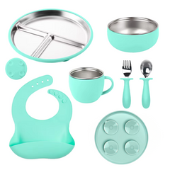 Set Vajilla Silicona y acero inoxidable 6 Piezas sin BPA plato con succión