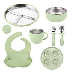 Set Vajilla Silicona y acero inoxidable 6 Piezas sin BPA plato con succión