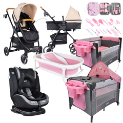 Combo coche 2 en 1 Alfa+Silla de Carro First+Corral 3 en 1 Priori+Bañera+Kit Aseo+Protector de lluvia