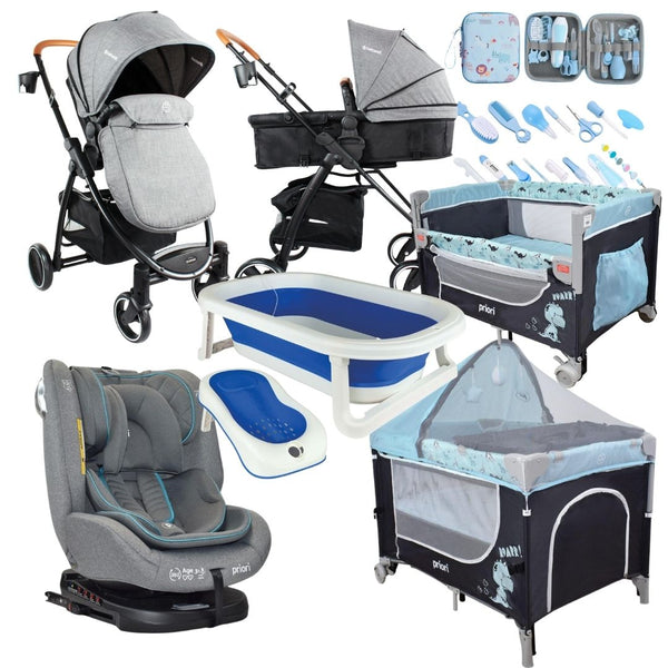 Combo coche 2 en 1 Prima (alfa)+Silla de Carro First+Corral 3 en 1 Priori+Bañera+Kit Aseo+Protector de lluvia