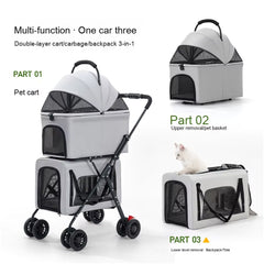 Coche Doble de Lujo para Mascotas - Plegable, Todo Terreno y con Cabinas Independientes