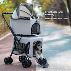 Coche Doble de Lujo para Mascotas - Plegable, Todo Terreno y con Cabinas Independientes