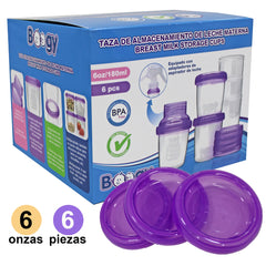 Set 6 Vasos Recolección Leche Materna Reutilizables 6 Oz + Adaptador