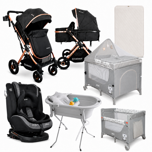 Combo coche 2 en 1 Gold LX+Silla de Carro First+Corral 3 en 1 Priori+Bañera Plegable Alta+Colchón