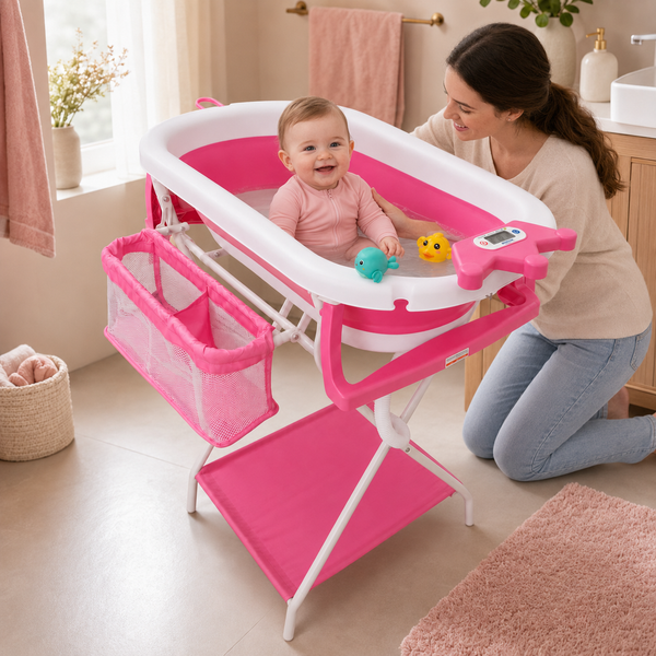 Bañera ALTA plegable con organizador, termómetro, juguetes Coronita