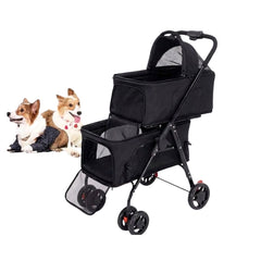 Coche Doble de Lujo para Mascotas - Plegable, Todo Terreno y con Cabinas Independientes