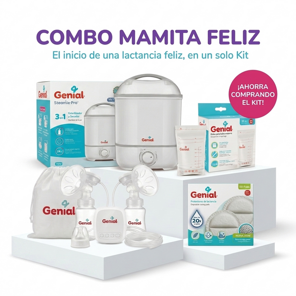 Combo de Lactancia mamita feliz | Extractor Eléctrico Doble | Esterilizador y Secador | 50 bolsas | 60 discos