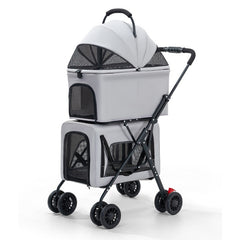 Coche Doble de Lujo para Mascotas - Plegable, Todo Terreno y con Cabinas Independientes