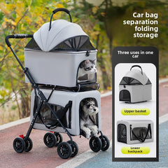 Coche Doble de Lujo para Mascotas - Plegable, Todo Terreno y con Cabinas Independientes
