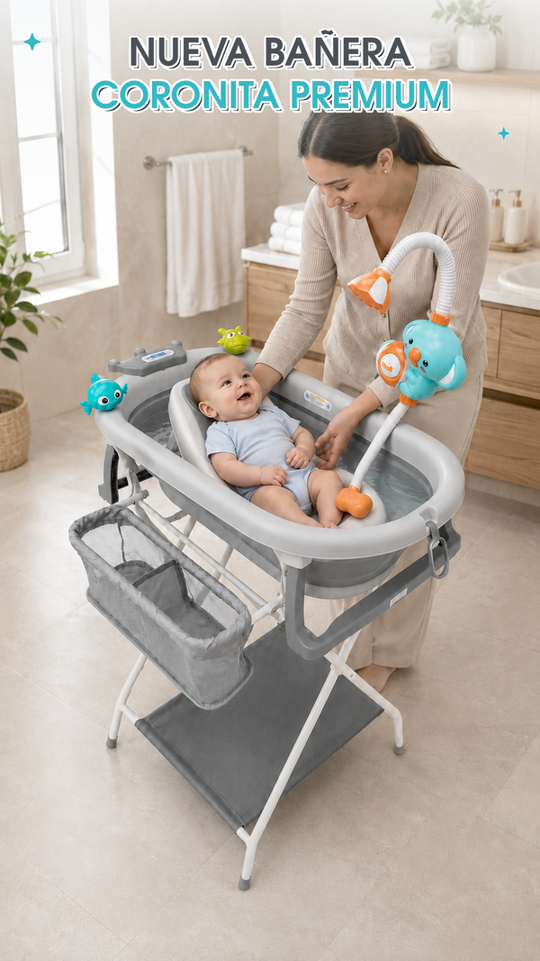 Bañera ALTA con Ducha eléctrica, hamaca en silicona, organizador y accesorios