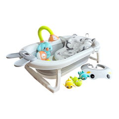 Combo Bañera Plegable Con Ducha Cojín Vicera Termómetro y Juguetes