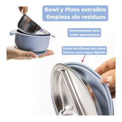 Set Vajilla Silicona y acero inoxidable 6 Piezas sin BPA plato con succión