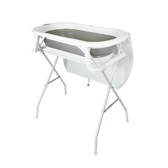 Bañera alta plegable para bebé con cojín, soporte metálico, cambiador y termómetro