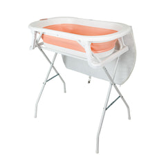 Bañera alta plegable para bebé con cojín, soporte metálico, cambiador y termómetro