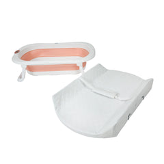 Bañera alta plegable para bebé con cojín, soporte metálico, cambiador y termómetro