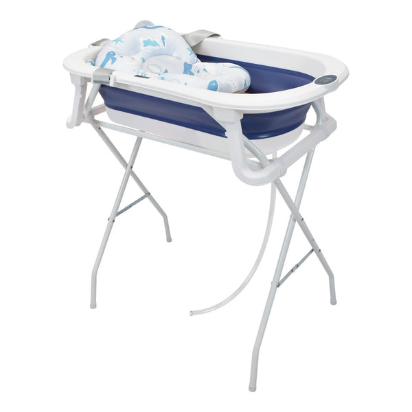 Bañera alta plegable para bebé con cojín, soporte metálico y termómetro