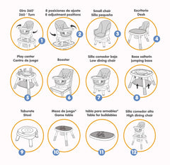 Silla Comedor Alta 360° Escritorio Saltarín Mesa de Juegos 12 En 1 Priori Yae