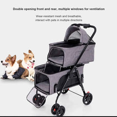 Coche Doble de Lujo para Mascotas - Plegable, Todo Terreno y con Cabinas Independientes
