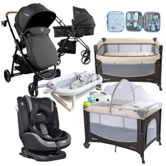 Combo coche 2 en 1 Alfa+Silla de Carro First Priori+Corral 3 en 1+Bañera+Kit Aseo+Protector de lluvia
