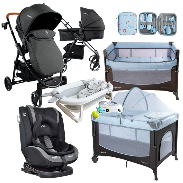 Combo coche 2 en 1 Alfa+Silla de Carro First Priori+Corral 3 en 1+Bañera+Kit Aseo+Protector de lluvia