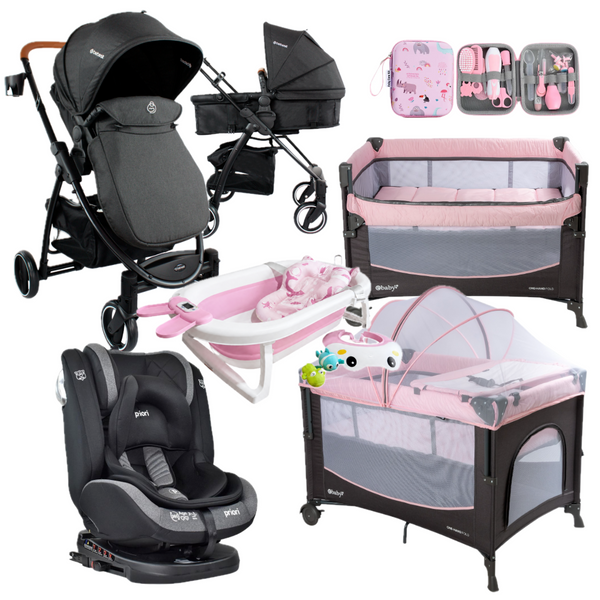 Combo coche 2 en 1 Alfa+Silla de Carro First Priori+Corral 3 en 1+Bañera+Kit Aseo+Protector de lluvia