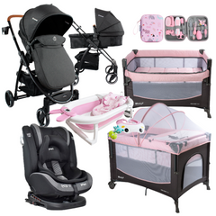 Combo coche 2 en 1 Alfa+Silla de Carro First Priori+Corral 3 en 1+Bañera+Kit Aseo+Protector de lluvia