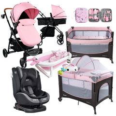 Combo coche 2 en 1 Alfa+Silla de Carro First Priori+Corral 3 en 1+Bañera+Kit Aseo+Protector de lluvia