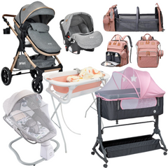 Combo Coche Kansas PLUS Portabebe Colecho Bañera Mecedora Pañalera