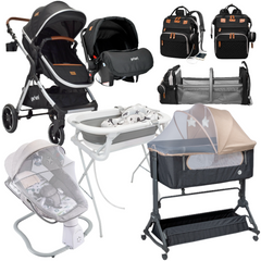 Combo Coche Kansas PLUS Portabebe Colecho Bañera Mecedora Pañalera