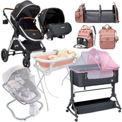 Combo Coche Kansas PLUS Portabebe Colecho Bañera Mecedora Pañalera