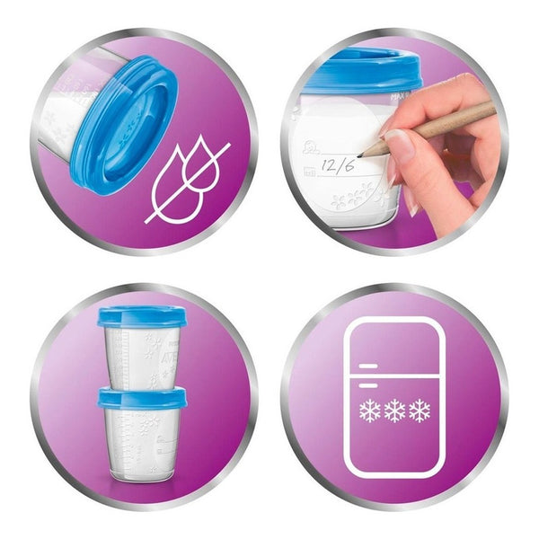 Set Vasos Almacenamiento Leche Materna Reutilizables Avent